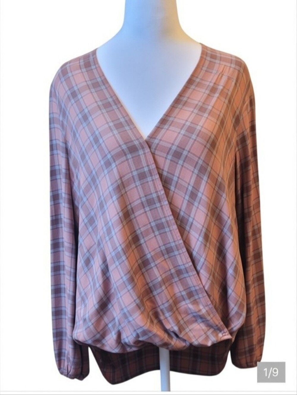 Max Studio Dusky Rose Plaid V-Neck Tunic